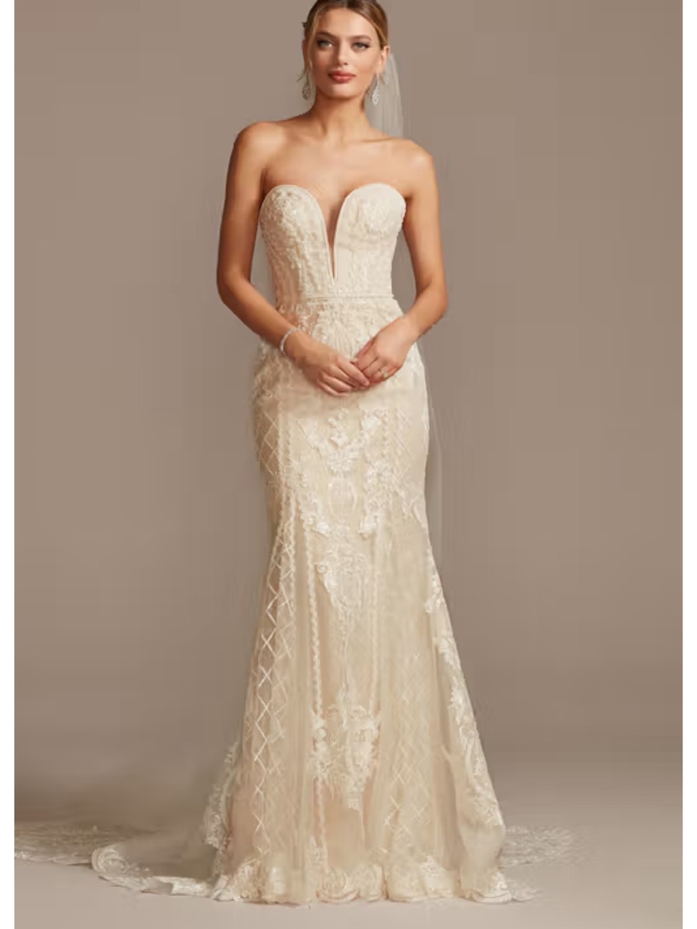 Oleg Cassini Beaded Scroll and Lace Mermaid Wedding Dress NEW WITH TAGS